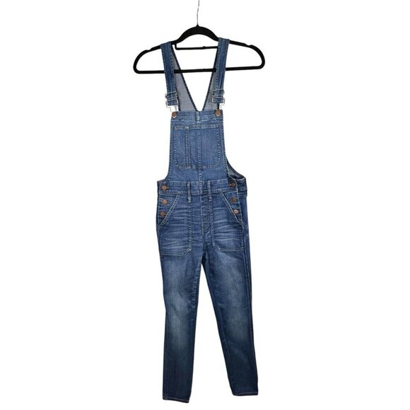 Madewell Womens Skinny Denim Bib Overalls‎ Jansing Wash Side Zip Size XS Stretch - Picture 1 of 10